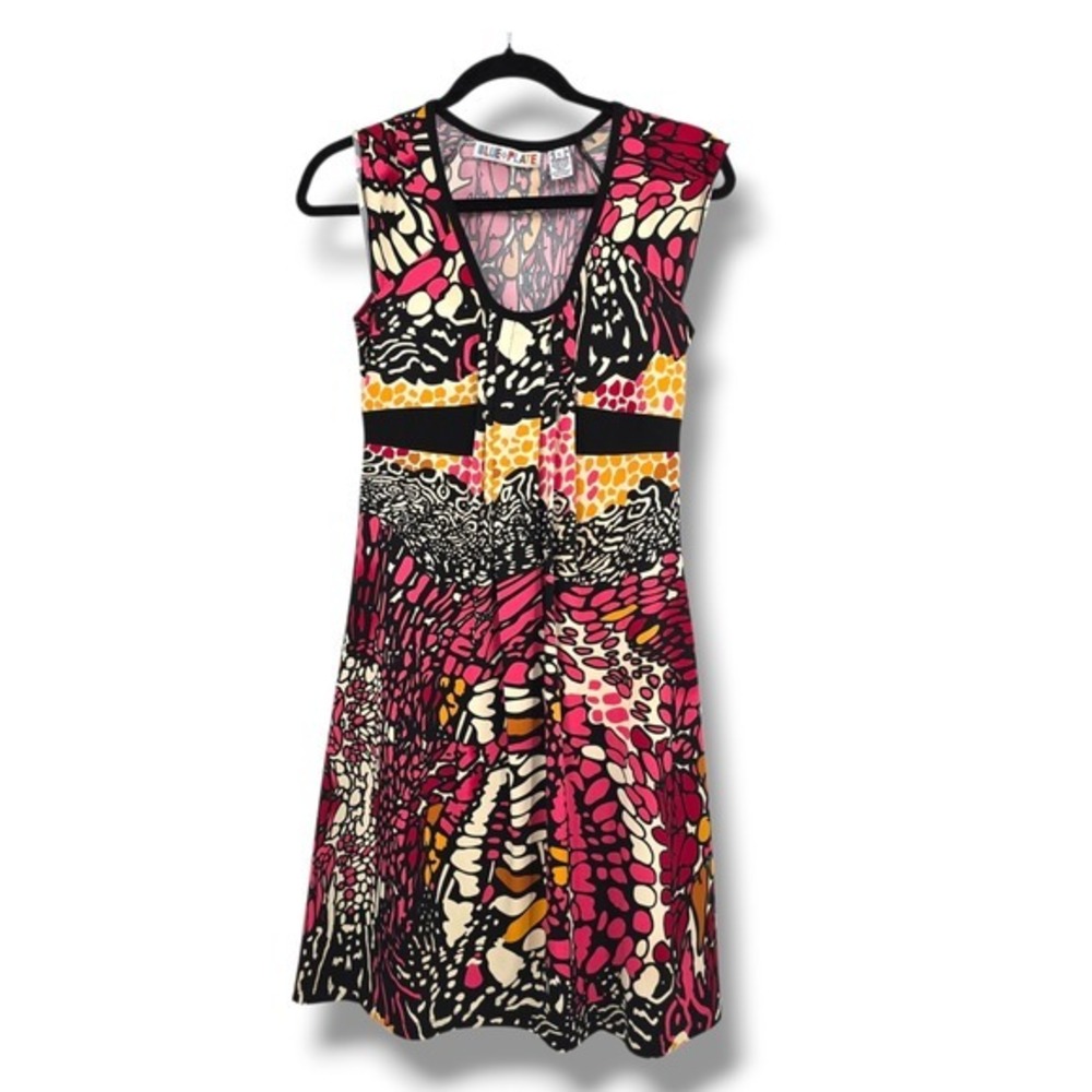 Blue Plate Pink Butterfly Print Sleeveless Dress Y2k‎ Vibrant Retro Design Small